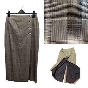 Vintage Glen Check 100% Wool Full Length Wrap Skirt Made in Canada Size 6